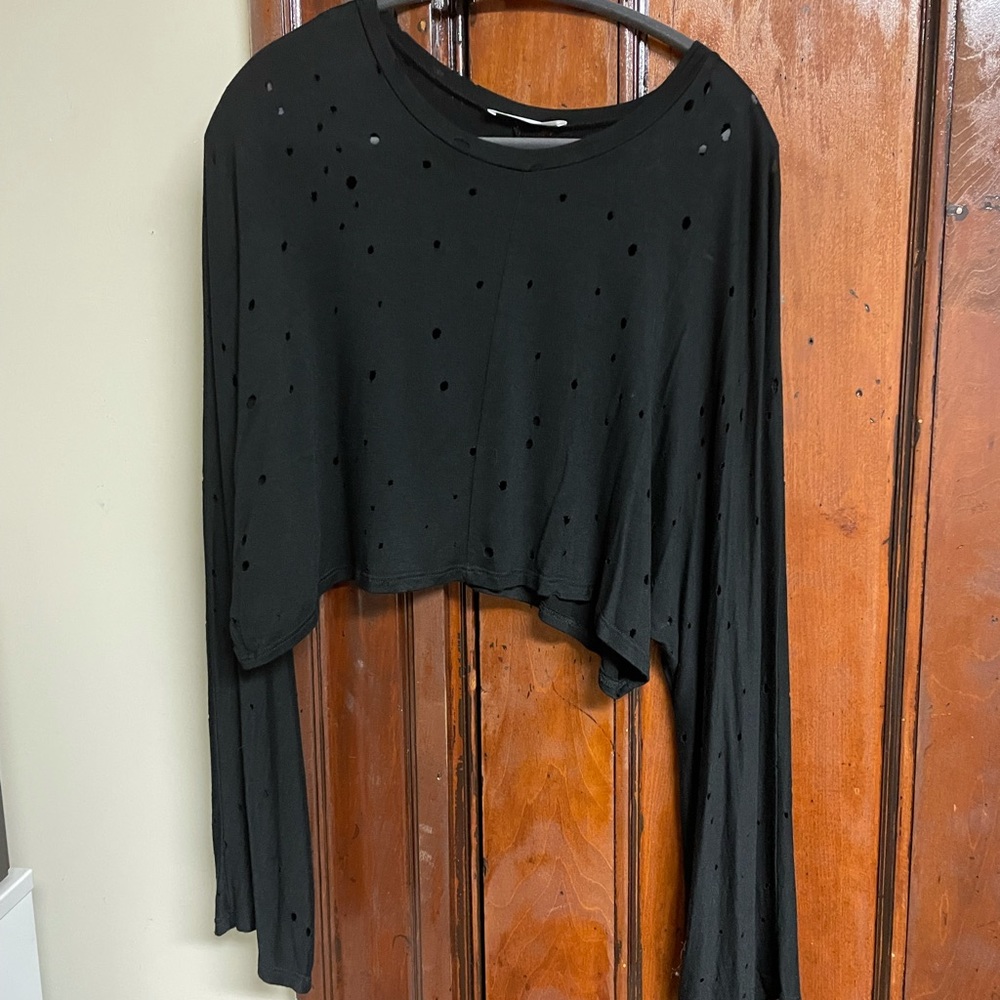 Soft Cropped Top with Hole Detailing